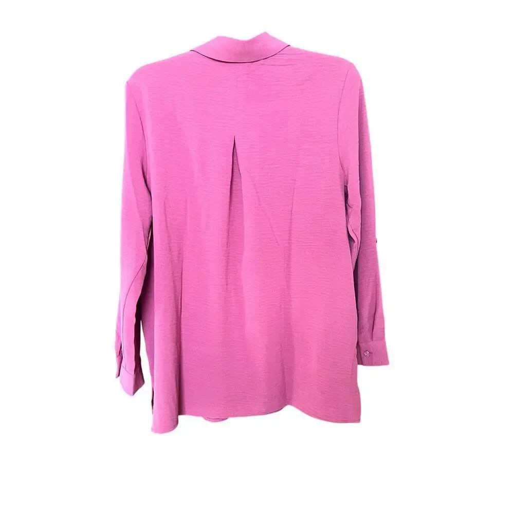 NWT Hilary Radley Women's Button Front Blouse, Large, Dark Pink. Lightweight - Picture 3 of 11